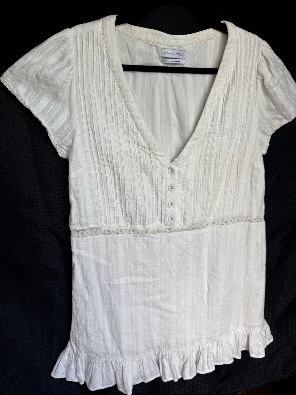 Urban Outfitters Cream Short-Sleeve V-Neck Buttoned Peplum Top